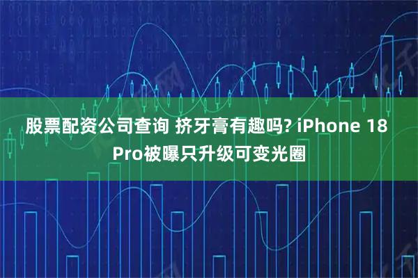 股票配资公司查询 挤牙膏有趣吗? iPhone 18 Pro被曝只升级可变光圈
